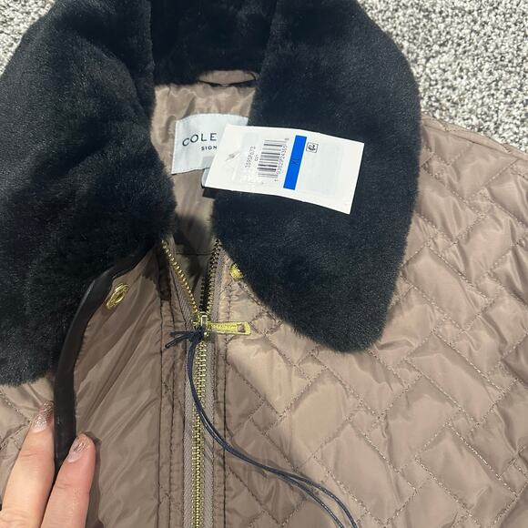 Cole Haan Signature Women’s Faux Fur Quilted Trench Coat, Size XL, New with tags - Picture 8 of 12